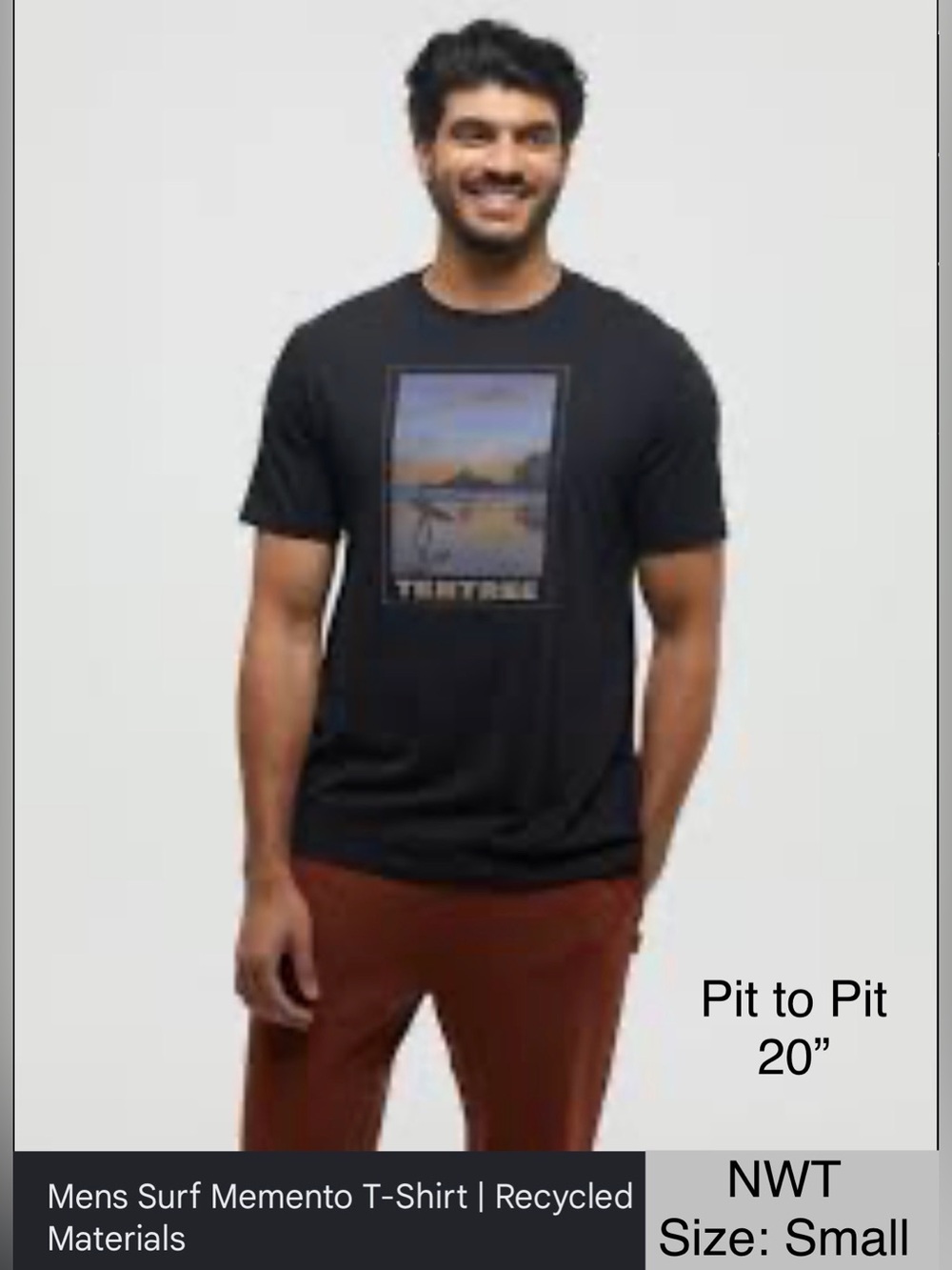 NWT tentree Men’s Surf Memento
Regular Fit Graphic Blk/Beach T-shirt, Small